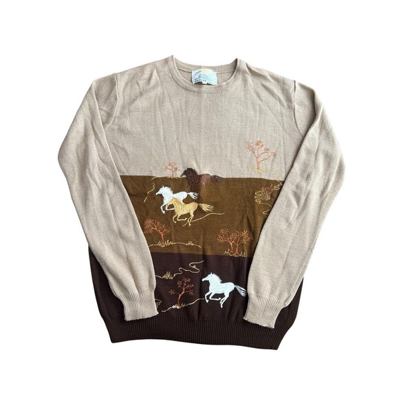 Cyn Les Shirlee Designs Horse Crewneck Sweater Sz L Western - Picture 1 of 9